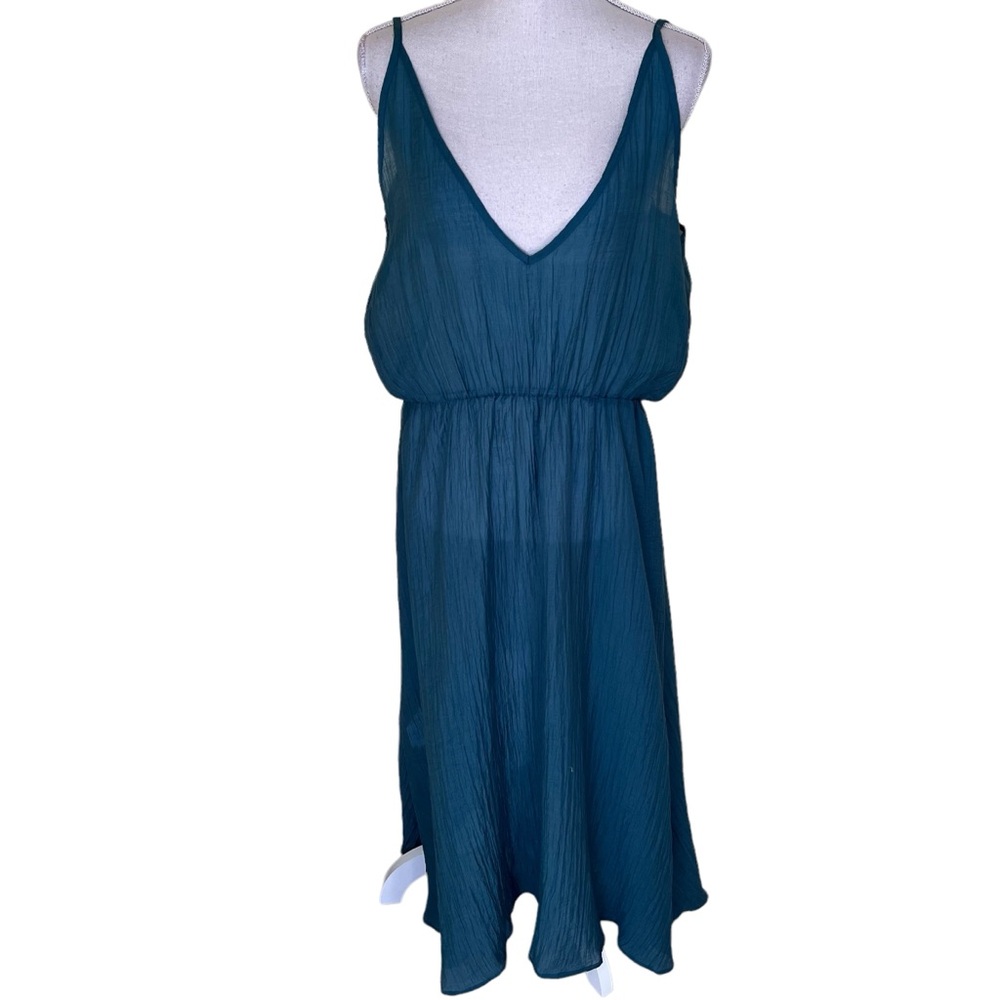Cupshe Teal Green Crinkle Fabric Spaghetti Strap Cover Up/Dress L
